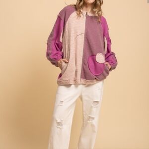 BV11 Blue Velvet Pink Patchwork Zip Up Sweater